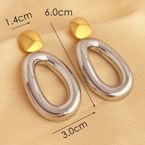 Wholesale Women's Retro Geometric Stainless Steel Gold And Silver Colormatching Electroplated Exaggerated Water Drops Earrings