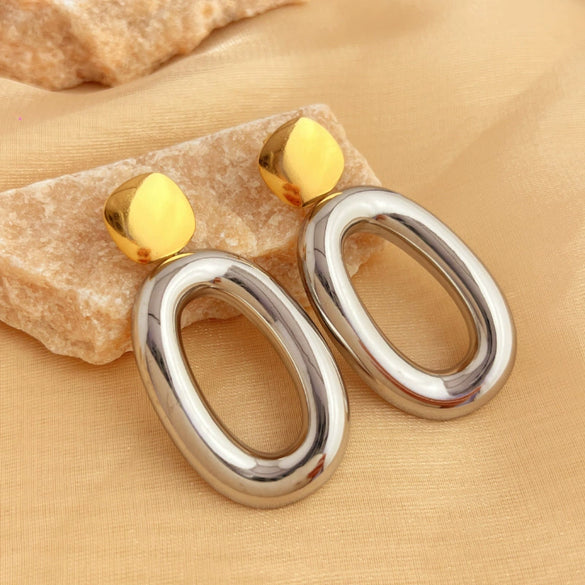 Wholesale Women's Retro Geometric Stainless Steel Gold And Silver Colormatching Electroplated Exaggerated Water Drops Earrings
