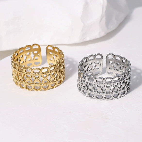 Wholesale Women's Retro Geometric Stainless Steel Gold Plated Open Ring