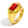 Wholesale Women's Retro Geometric Stainless Steel 18K Gold Plated Red Stone Ring Light Luxury Style
