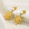 Wholesale Women's Retro Geometric Stainless Steel 18K Goldplated Earrings With Eightpointed Star Sun Emoji Pendant