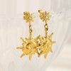 Wholesale Women's Retro Geometric Stainless Steel 18K Goldplated Earrings With Eightpointed Star Sun Emoji Pendant