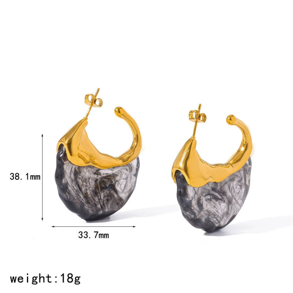 Wholesale Women's Retro Geometric Stainless Steel Resin Stud Earrings With Pvd Furnace Vacuum Real Gold Plating