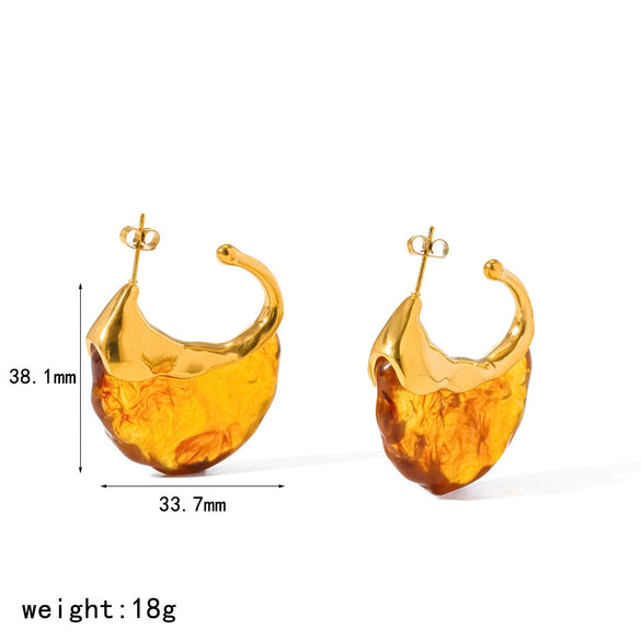 Wholesale Women's Retro Geometric Stainless Steel Resin Stud Earrings With Pvd Furnace Vacuum Real Gold Plating