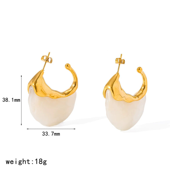Wholesale Women's Retro Geometric Stainless Steel Resin Stud Earrings With Pvd Furnace Vacuum Real Gold Plating