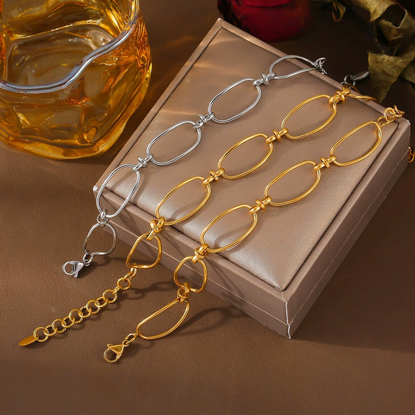 Wholesale Women's Retro Geometric Stitching Titanium Steel Chain Bracelet Plated With Real Gold
