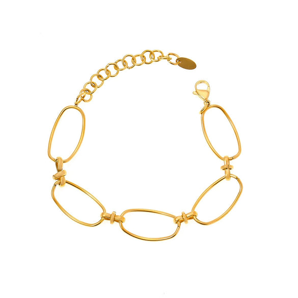 Wholesale Women's Retro Geometric Stitching Titanium Steel Chain Bracelet Plated With Real Gold