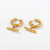Wholesale Women's Retro Geometric T Shaped Stainless Steel Earrings With Gold Tone Electroplating