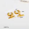 Wholesale Women's Retro Geometric T Shaped Stainless Steel Earrings With Gold Tone Electroplating