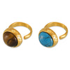 Wholesale Women's Retro Geometric Tiger Eye Stone Inlaid 316L Stainless Steel Opening Ring With Electroplating