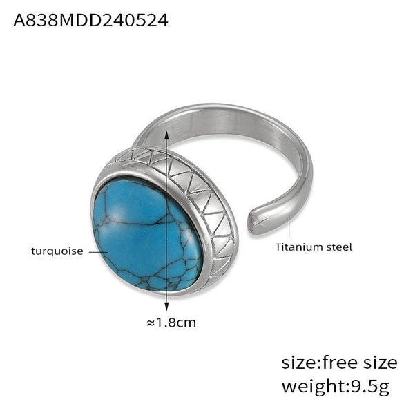 Wholesale Women's Retro Geometric Tiger Eye Stone Inlaid 316L Stainless Steel Opening Ring With Electroplating