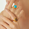 Wholesale Women's Retro Geometric Tiger Eye Stone Inlaid 316L Stainless Steel Opening Ring With Electroplating