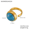 Wholesale Women's Retro Geometric Tiger Eye Stone Inlaid 316L Stainless Steel Opening Ring With Electroplating