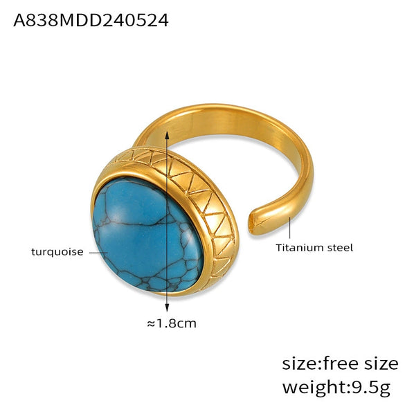 Wholesale Women's Retro Geometric Tiger Eye Stone Inlaid 316L Stainless Steel Opening Ring With Electroplating