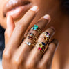 Wholesale Women's Retro Geometric Titanium Steel Birthstone Ring With Vacuum Plating 18K True Gold In Furnace