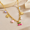 Wholesale Women's Retro Goldplated Stainless Steel Fruitshaped Sun Butterfly Pendant Necklace With O Word Chain
