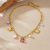 Wholesale Women's Retro Goldplated Stainless Steel Fruitshaped Sun Butterfly Pendant Necklace With O Word Chain