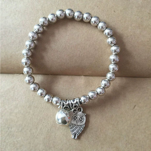 Wholesale Women's Retro Handmade Silver Beaded Bracelet With Animals Zodiac Pattern And Elastic Rope