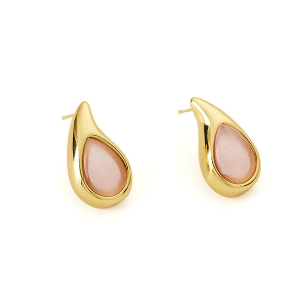 Wholesale Women's Retro Highend Dropshaped Titanium Steel Earrings Inlaid With Color Natural Stone And Electroplated