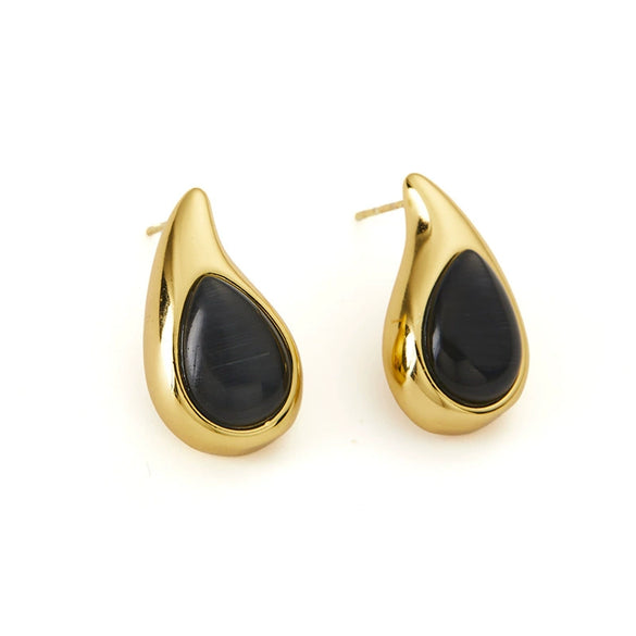 Wholesale Women's Retro Highend Dropshaped Titanium Steel Earrings Inlaid With Color Natural Stone And Electroplated