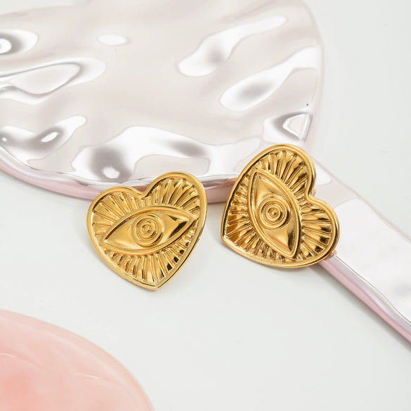 Wholesale Women's Retro Highend Electroplated Stainless Steel Heart Shape Geometric Earrings