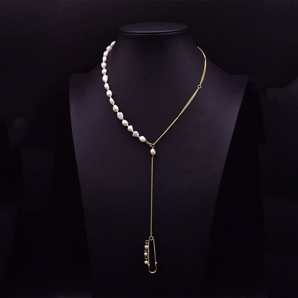 Wholesale Women's Retro Highend Freshwater Pearl Geometric Style Necklace With Electroplating And Regular Chain