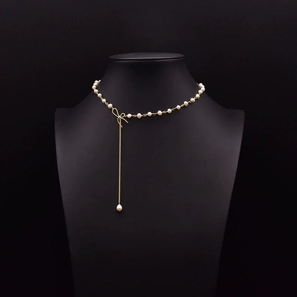 Wholesale Women's Retro Highend Freshwater Pearl Geometric Style Necklace With Electroplating And Regular Chain