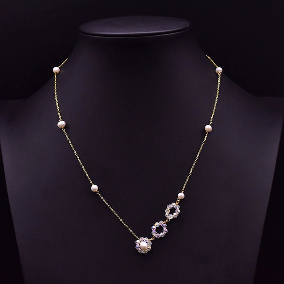 Wholesale Women's Retro Highend Freshwater Pearl Geometric Style Necklace With Electroplating And Regular Chain