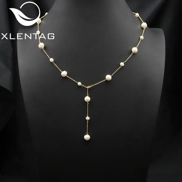 Wholesale Women's Retro Highend Freshwater Pearl Geometric Style Necklace With Electroplating And Regular Chain