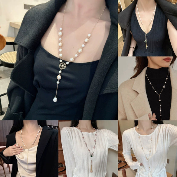 Wholesale Women's Retro Highend Freshwater Pearl Geometric Style Necklace With Electroplating And Regular Chain