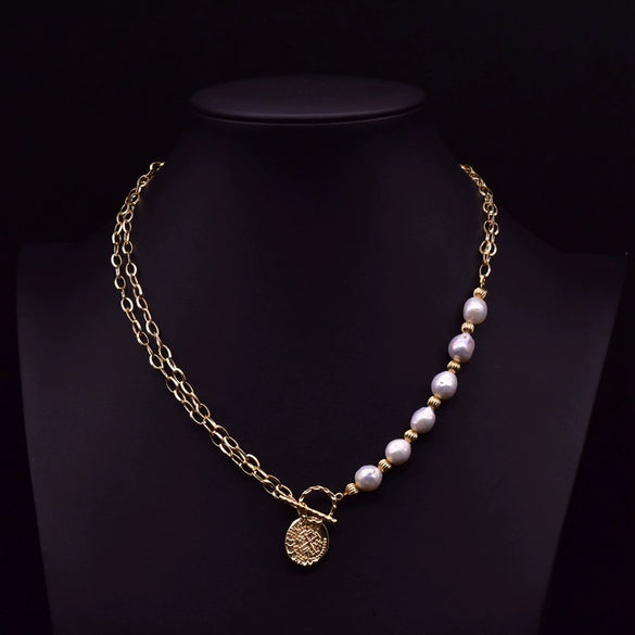 Wholesale Women's Retro Highend Freshwater Pearl Geometric Style Necklace With Electroplating And Regular Chain