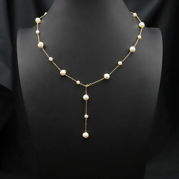 Wholesale Women's Retro Highend Freshwater Pearl Geometric Style Necklace With Electroplating And Regular Chain