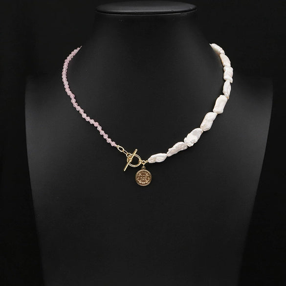 Wholesale Women's Retro Highend Freshwater Pearl Geometric Style Necklace With Electroplating And Regular Chain