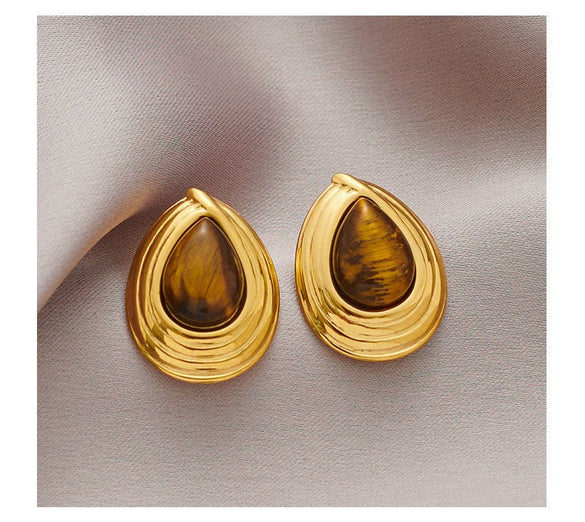 Wholesale Women's Retro Highend Natural Stone Pearl Drop Shape Stainless Steel Electroplating Earrings Jewelry Accessories