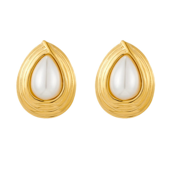 Wholesale Women's Retro Highend Natural Stone Pearl Drop Shape Stainless Steel Electroplating Earrings Jewelry Accessories