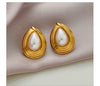 Wholesale Women's Retro Highend Natural Stone Pearl Drop Shape Stainless Steel Electroplating Earrings Jewelry Accessories