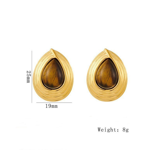 Wholesale Women's Retro Highend Natural Stone Pearl Drop Shape Stainless Steel Electroplating Earrings Jewelry Accessories