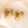 Wholesale Women's Retro Highend Titanium Steel Heart Shape Pleated Texture Electroplated Earrings