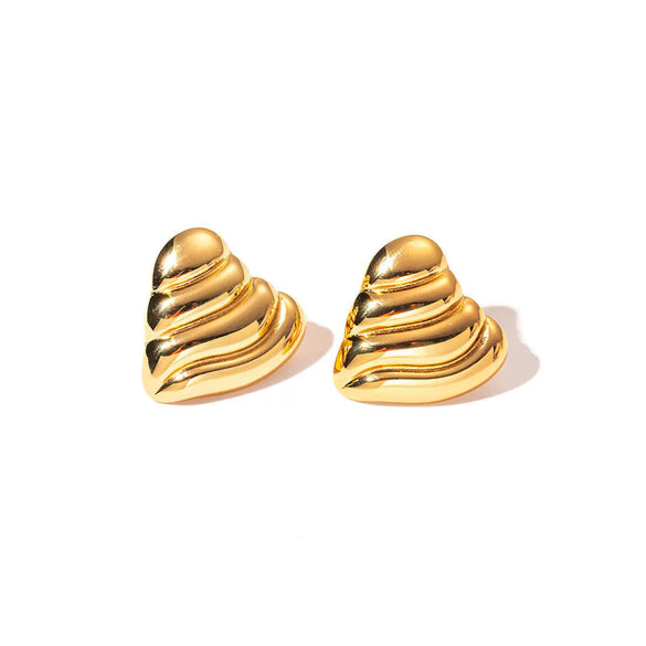Wholesale Women's Retro Highend Titanium Steel Heart Shape Pleated Texture Electroplated Earrings