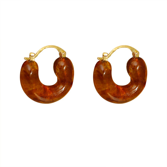 Wholesale Women's Retro Highgrade Amber Resin Geometric Ushaped Copper Electroplated Earrings