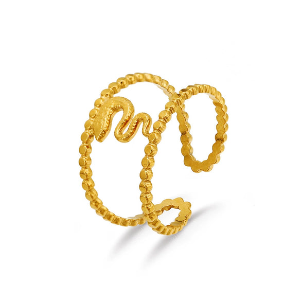 Wholesale Women's Retro Hip Hop Snakeshaped Stainless Steel Doublelayer Goldplated Ring