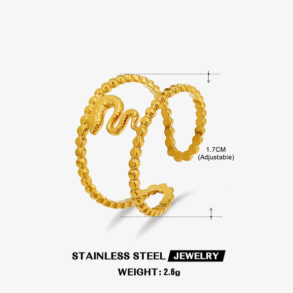 Wholesale Women's Retro Hip Hop Snakeshaped Stainless Steel Doublelayer Goldplated Ring