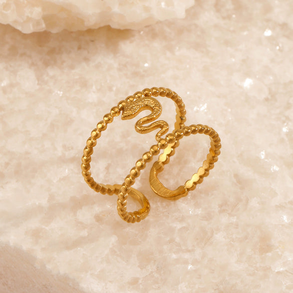 Wholesale Women's Retro Hip Hop Snakeshaped Stainless Steel Doublelayer Goldplated Ring