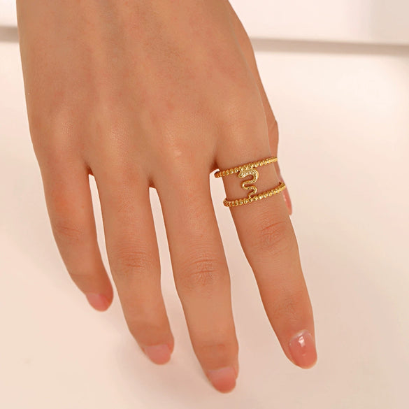 Wholesale Women's Retro Hip Hop Snakeshaped Stainless Steel Doublelayer Goldplated Ring