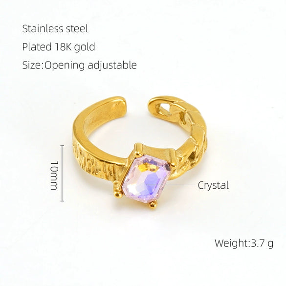 Wholesale Women's Retro Hip Hop 316L Stainless Steel Moonstone Ring With Irregular Geometric Line And Heart Pattern Microinlay