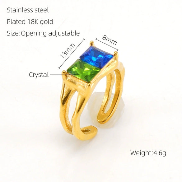 Wholesale Women's Retro Hip Hop 316L Stainless Steel Moonstone Ring With Irregular Geometric Line And Heart Pattern Microinlay