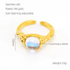 Wholesale Women's Retro Hip Hop 316L Stainless Steel Moonstone Ring With Irregular Geometric Line And Heart Pattern Microinlay