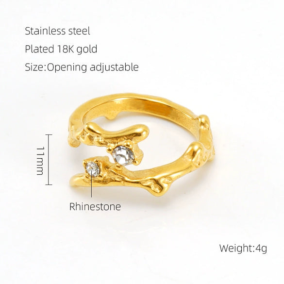 Wholesale Women's Retro Hip Hop 316L Stainless Steel Moonstone Ring With Irregular Geometric Line And Heart Pattern Microinlay