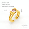 Wholesale Women's Retro Hip Hop 316L Stainless Steel Moonstone Ring With Irregular Geometric Line And Heart Pattern Microinlay
