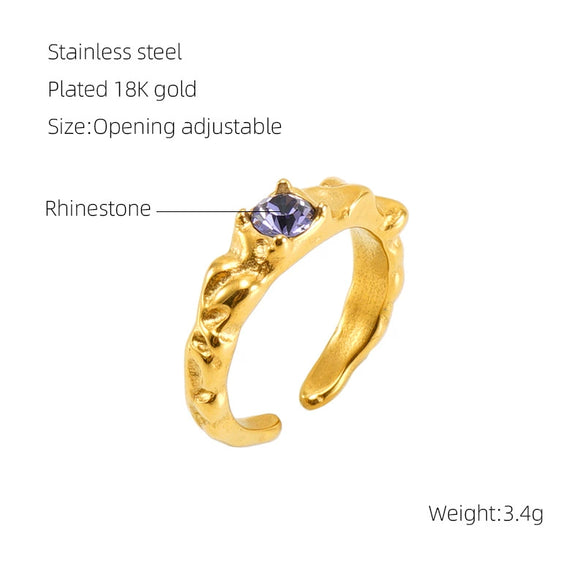 Wholesale Women's Retro Hip Hop 316L Stainless Steel Moonstone Ring With Irregular Geometric Line And Heart Pattern Microinlay